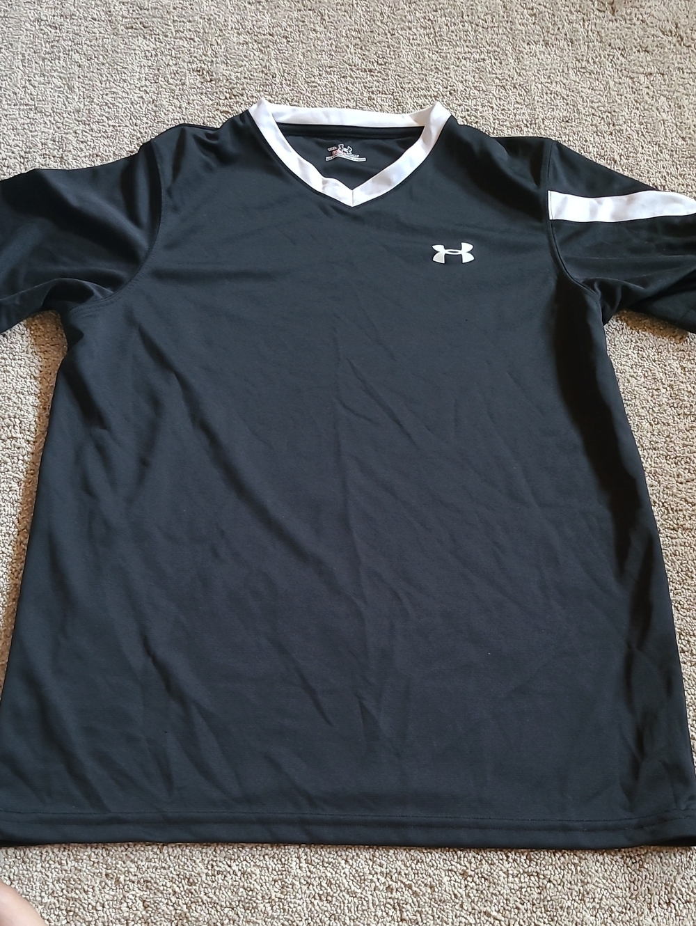 Under Armour Men's Black Athletic V-Neck Shirt with White Accents